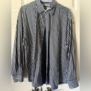 Men’s Dress Shirt - white and navy blue long sleeve button up
